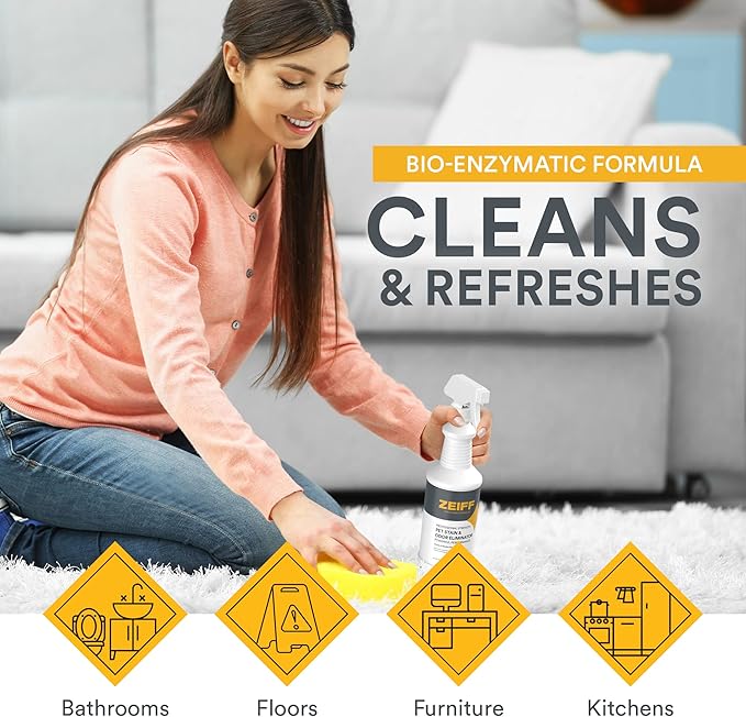 Zeiff Pet Stain and Odor Remover - Pet Odor Eliminator for Home and Professional Use - Pet Urine Enzyme Cleaner to Break Up Tough Stains - Carpet Stain Remover for Dog Urine and Cat Pee, Feces, Fluids