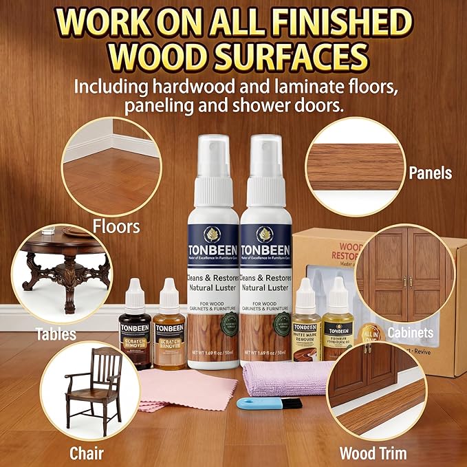 Premium Wood Furniture Care Set (12-Piece) - Includes Wood Cleaner & Water Mark Remover, Dark/Light Scratch Repair Kit & Furniture Care Oil | Friendly for Cabinets, Tables & All Wood Finished Surfaces