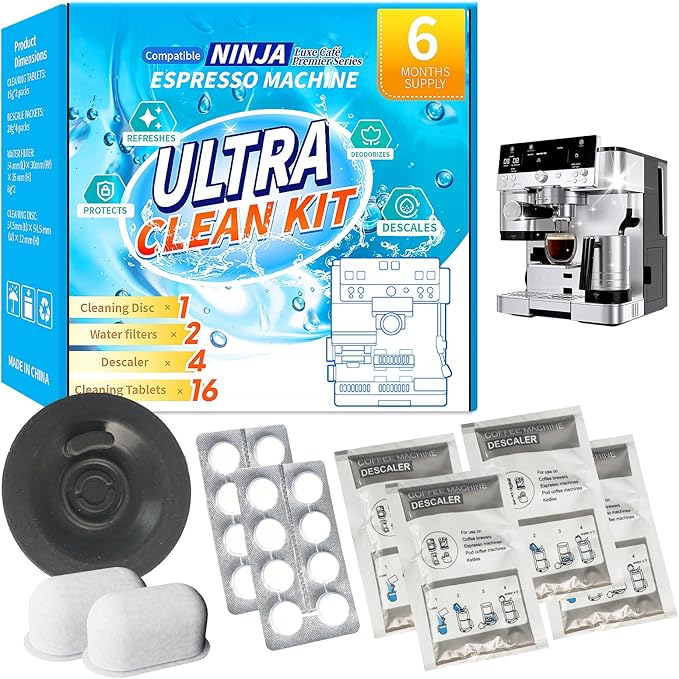 Espresso Cleaning Supply Kit for Ninja Luxe Cafe, 6 Month Supply, Descale Packets, Cleaning Tablets, Water Filters,Disc,Espresso & Coffee Machine ES501 ES601 ES701 Cleaner