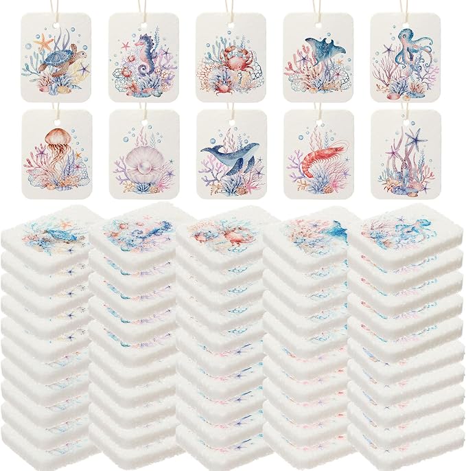 Maxdot 50 Counts Compressed Cellulose Sponges Bulk Sea Animals Style Natural Kitchen Compostable Non Scratch Dish Sponges for Washing Dishes, Cleaning Countertop Sink, Kids DIY
