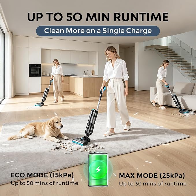 HAUSMEISTER Hydroflex Pro Max Cordless Floor Washer, 30KPA Wet Dry Vacuum Mop with Self-Cleaning Base, Vacuum and Mop Combo for Hard Floors & Pet Hair, 40Min Runtime