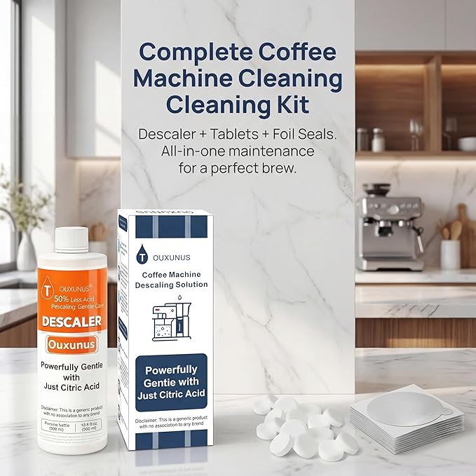 Complete Care Kit for Hard Water & Well Users, Compatible with Nespresso Vertuo Coffee Machines, 16.9 fl Oz Gentle Descaler (4 Uses), 8 Cleaning Tablets & 8 Capsule Foil Seals