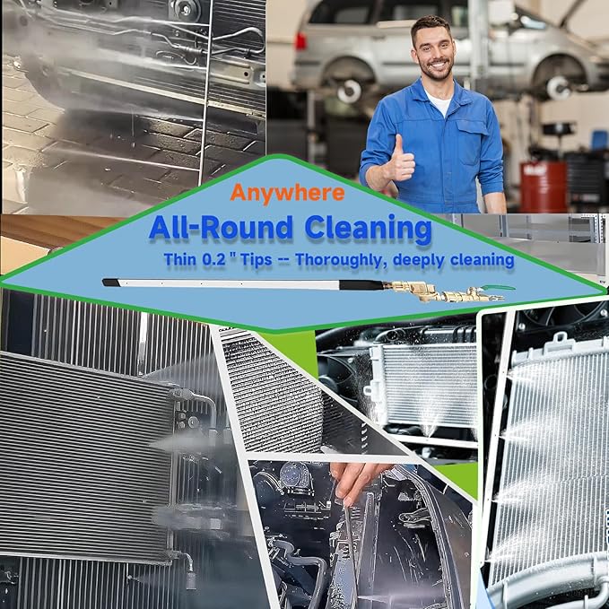 40" & 24" Radiator Cleaning Wand 2-Piece Set, 4500 PSI Stainless Steel Radiator Cleaner with Dual Water/Air Blow Gun Adapter & Quick Connector for Cars, Trucks, RVs, Heavy Equipment