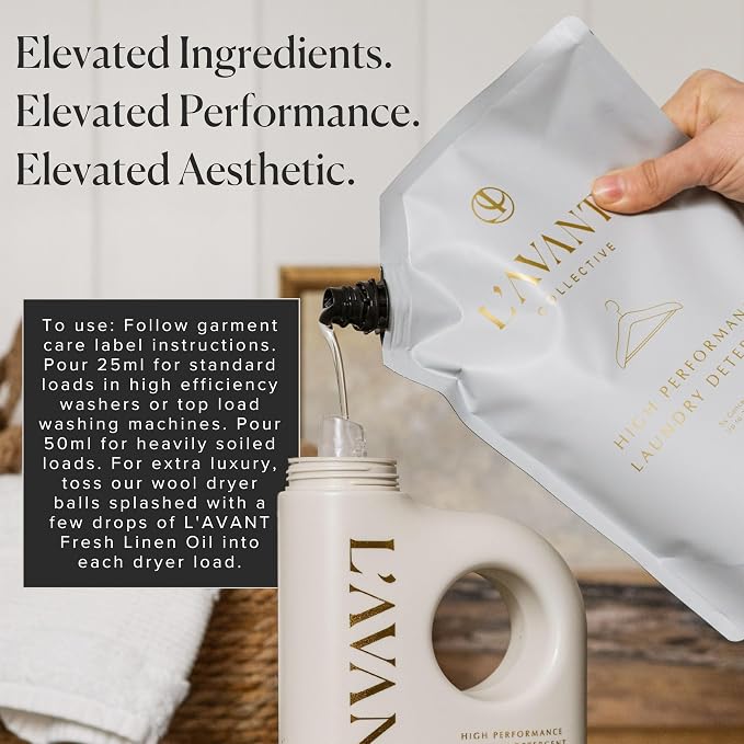 L’AVANT Collective | Laundry Detergent Refill - Fresh Linen Scent | Natural, Concentrated Soap for Sensitive Skin, Stain Remover, Baby Clothes, Luxury Care for Delicates, Everyday Loads, and Fabrics