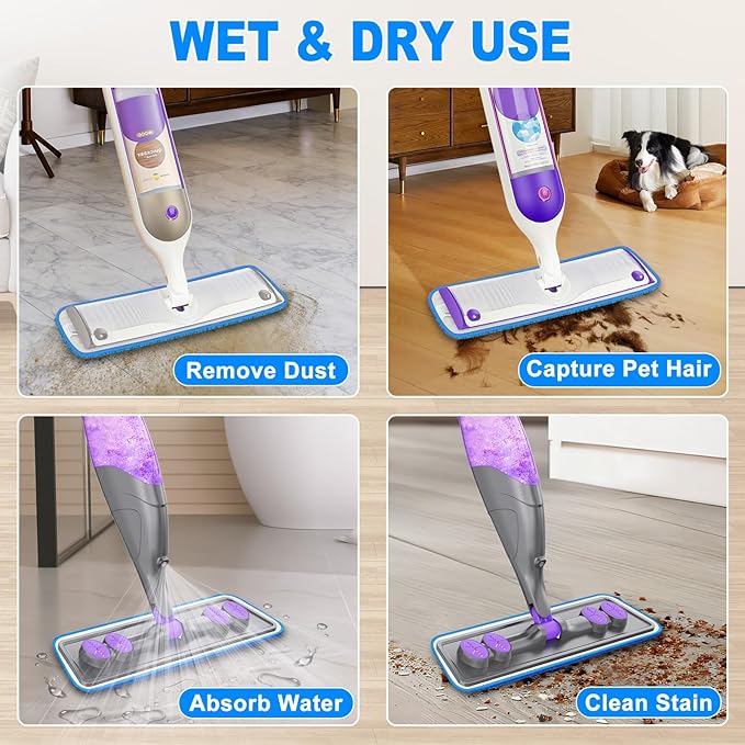 Spray Mop for Floor Cleaning with 6 Microfiber Washable Pads