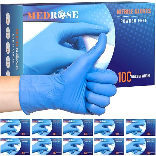 DiRose MedRose Disposable Nitrile Gloves - Powder Free Non-Latex Gloves for Medical Exam, Cleaning, and General Use - Large (1000ct)