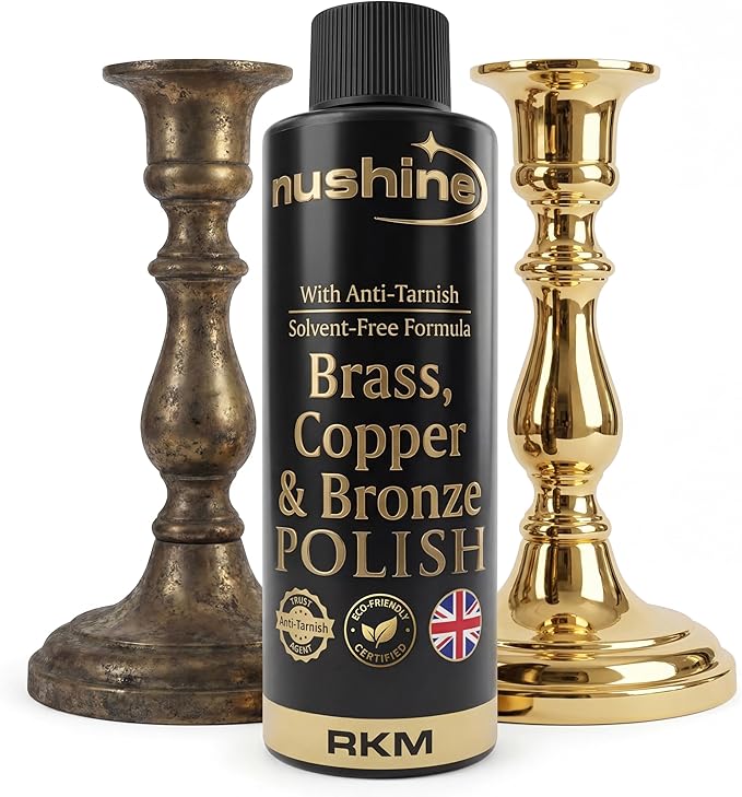Nushine Brass, Copper & Bronze Polish 3.4 Oz - Ecofriendly, Solvent Free & Contains Anti Tarnish Agent to delay Future Tarnish