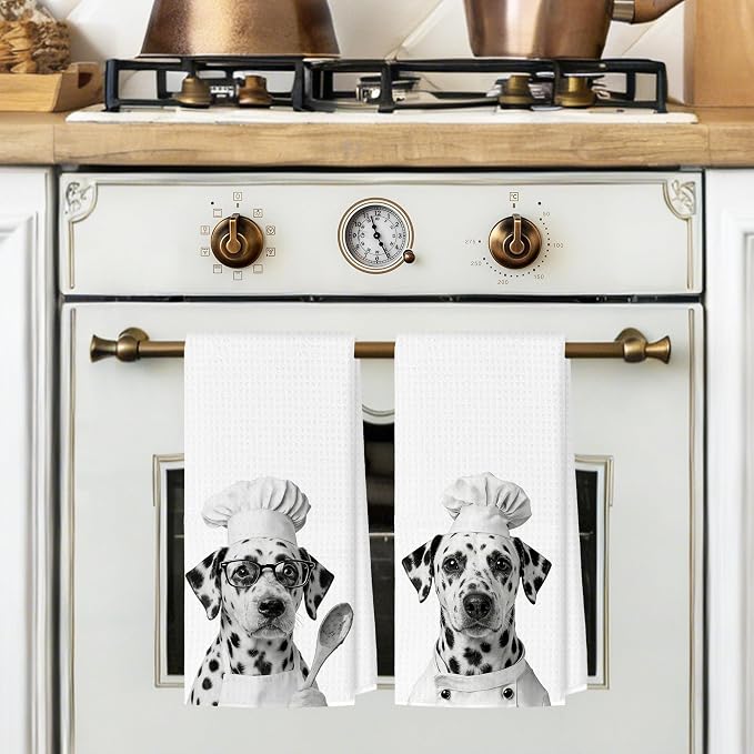 Funny Dalmatian Kitchen Towels Set of 2, Dog Kitchen Bar Accessories, Dog Chef Gifts for Women Decorative Hand Towels for Kitchen Decor, Dalmatian Lovers Dish Tea Towel, 16x24 Inch