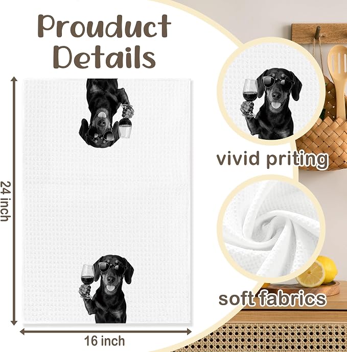 Funny Dachshund Kitchen Towels Set of 2, Dog Kitchen Bar Accessories, Dog Chef Gifts for Women Decorative Hand Towels for Kitchen Decor, Dachshund Lovers Dish Tea Towel, 16x24 Inch