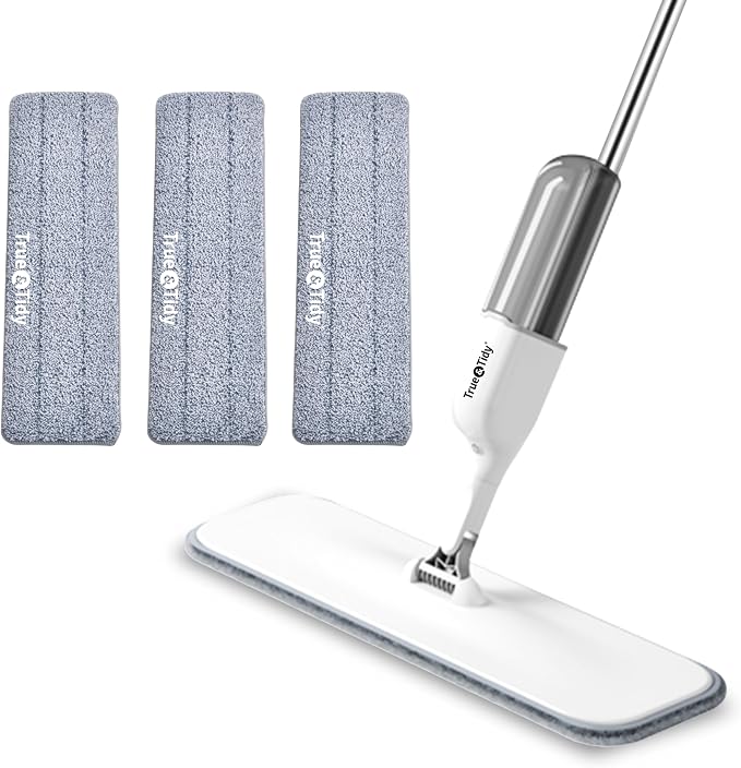 True & Tidy® 2pc Microfiber Mop Pad Refill for SPRAY-250 Multi-Surface Spray Mop with 490ml Refillable Water Bottle for Floor Cleaning