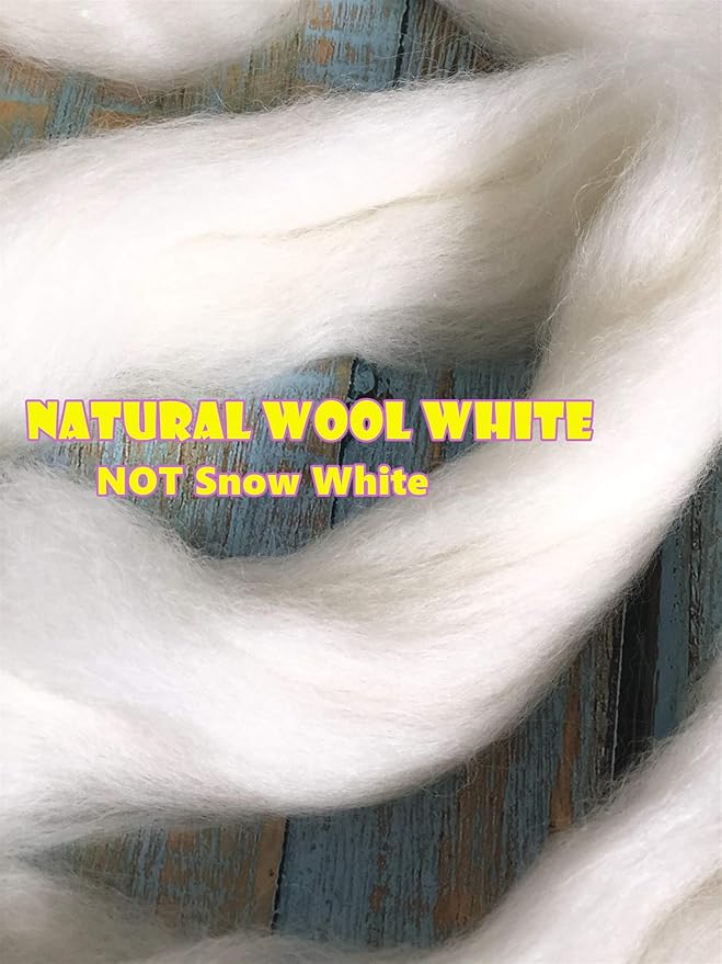 T.F GHG 1LB 100% Natural Wool Roving, Super Clean Wool Filler for Stuffing, Needle Felting, Blending, Batting, Hand Spinning DIY Project, Pillow and Dryer Balls, Natural White, Un-Dyed, Ecru,58S Wool