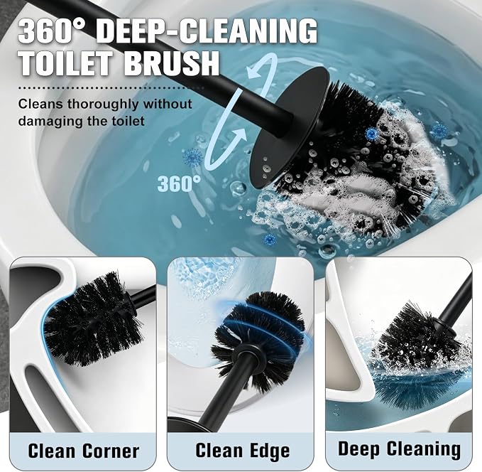 Stainless Steel Toilet Brush,Stainless Steel Toilet Bowl Brush and Holder for Bathroom,Toilet Brush and Holder with Replacement Head,Matte Black Toilet Brush with Long Handle,Sturdy and Space Saving
