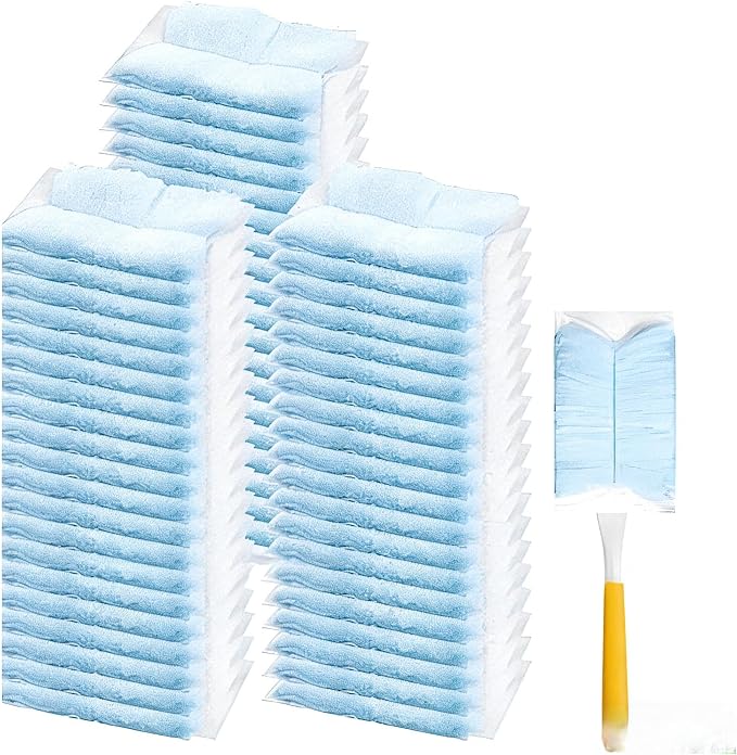 60 Pack Count Electrostatic Duster Refills Compatible with Duster, Multi-Surface Dusting Refills,Microfibre Dusters for Cleaning with 1Pcs Yellow Handle,Unscented