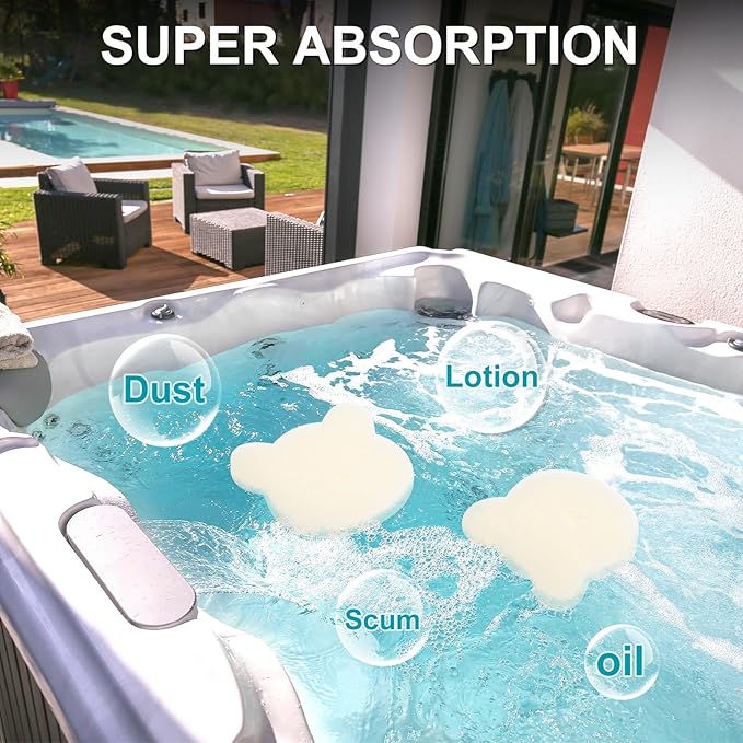 M METERXITY 2-Pack Hot Tub Scum Absorber, 12x12 Cm/4.7x4.7 Inch Sponge Little Bear Pattern Scum Balls for Spa, Bathtub and Swimming Pool to Soak Up Oils Bathtub Accessories [White]