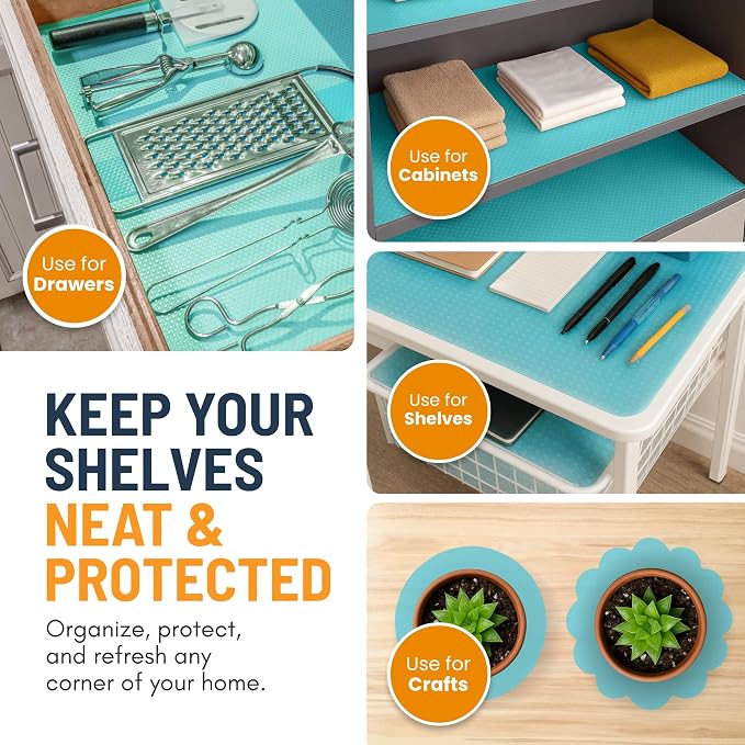 Refrigerator Liners for Shelves by Linda’s Essentials - Easy to Clean Fridge Liner with Spill Protection Fridge Shelf Liners & Drawer Liner, Nonslip BPA-Free Refrigerator Mats (Blue Roll)
