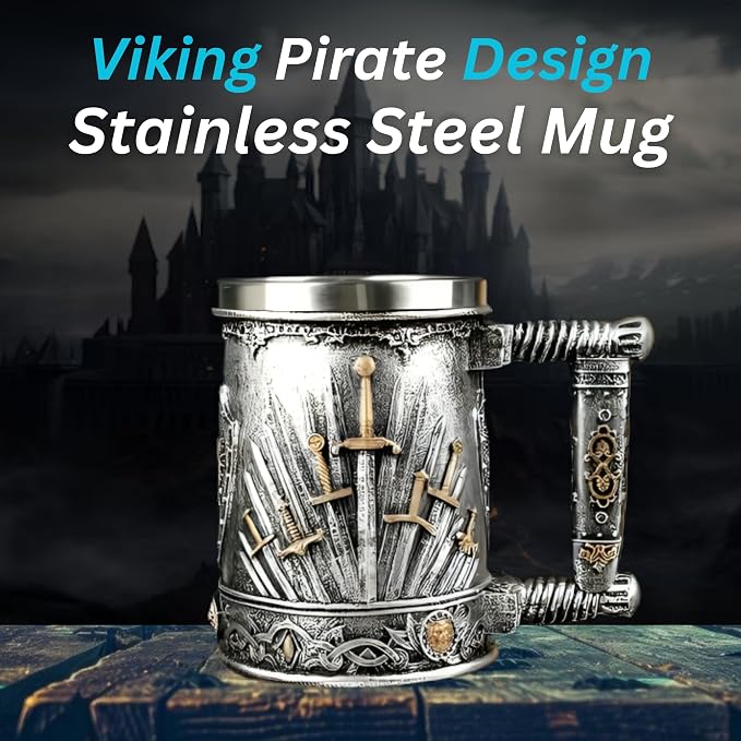 Rite Edge Medieval Swords Mug | Stainless Steel & Resin | Unique Sword Design | Ideal for Collectors & Fantasy Lovers | Durable Drinkware