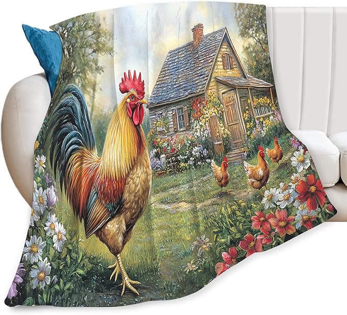 Tijuboni Rooster Chicken Throw Blanket Rooster Gifts for Girls Boys Women Men Kids Adults Soft Flannel Fleece Blanket for Couch Sofa Bed Home Decor 50"x60"