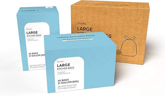 UNSCENTED 21 Gal / 80 Liter | Drawstring Closure Trash Bag | Heavy Duty By Qualia (UNSCENTED, 90 BAGS)