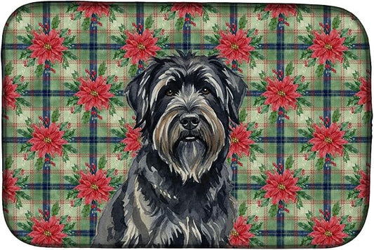 Caroline's Treasures Bouvier des Flandres Christmas PoinsettIas Dish Drying Mat Absorbent Dish Drying Mat Pad for Kitchen Counter Dish Drainer Mat for Countertop, 14 x 21", Multicolor