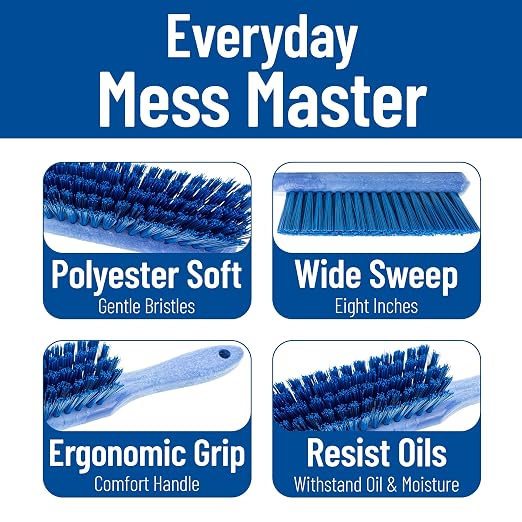 SPARTA 8 Inch Soft Counter Brush with Polyester Bristles and 5 Inch Handle, Color Coded Handheld Broom for Tables Countertops and Foodservice Surfaces, 13 Inch Overall Length, Blue, Pack of 6