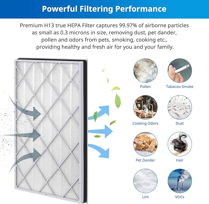 HE601 Replacement Filter Compatible with Shark Air Purifier 6-Fan Models HE601& HE602, Compare to Part # HE6FKPET, HE6FKBAS, HE6FKPRO, 2 Pack