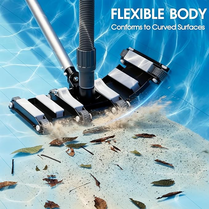 TidyMister 4.4LB Weighted Pool Vacuum Head with Direction Control Handle, Debris Flow Deflector,Vinyl-Safe Wheels,Heavy Duty Manual Suction Pool Vacuum Brush for Inground Pools,Suits 1.5&1.25 Hose