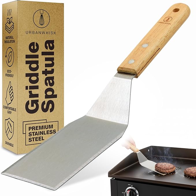 Large Griddle Spatula – Heavy Duty Stainless Steel Grill Spatula - Smash Burger Turner with Heat-Resistant Wooden Handle, Wide Beveled Edge Metal Spatulas for Flat Top, Cast Iron & BBQ