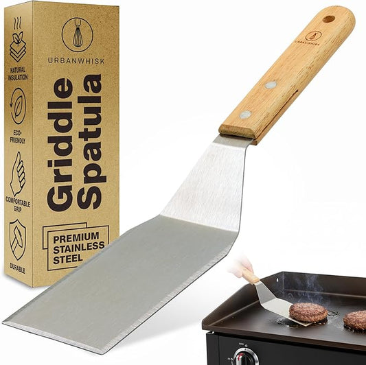 Large Griddle Spatula – Heavy Duty Stainless Steel Grill Spatula - Smash Burger Turner with Heat-Resistant Wooden Handle, Wide Beveled Edge Metal Spatulas for Flat Top, Cast Iron & BBQ