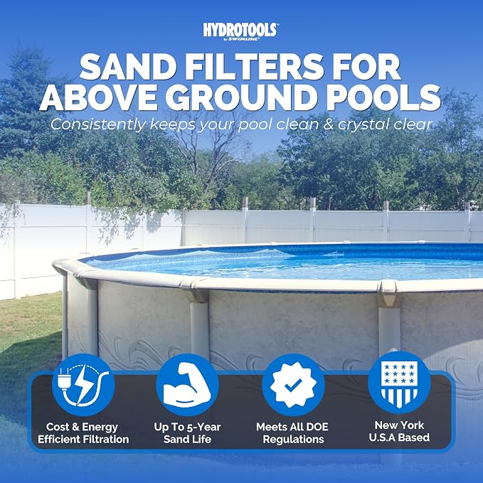 SWIMLINE Sand Filter Pump for Above Ground Pool - 14'', 0.43THP, 2400 GPH Pump flow rate, 4 way Multi port valve, Easy Installation
