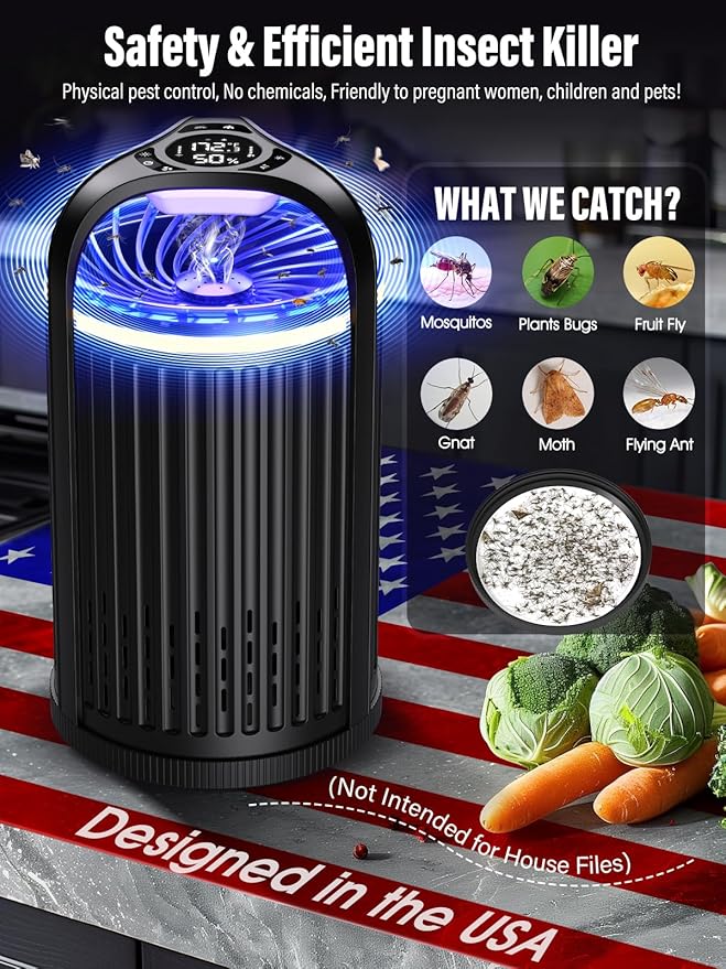 Fly Trap Indoor - Fruit Fly Traps for Indoors, Gnat Traps for House Indoor with 3-in-1 Multi-Insect Catching + UV&Blue Light + Fan Suction, Ideal for Garage/Kitchen/Patio/Plant Pots, 10 Refills, Black