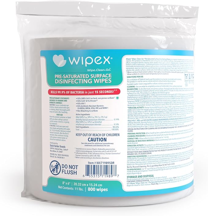 Wipex Gym Wipes Disinfecting Refills for Fitness Equipment & Commercial Gyms, EPA Registered Antibacterial Wipes, Kills Germs in 15 Seconds, Bulk 800 Count Roll for Dispensers