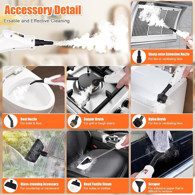 Foandbevi Steam Cleaner 2500W High Pressure Steamer for Cleaning, Car Steamer Handheld Steam Cleaner for Home Use, Hardwood Floor Steam Cleaner for Upholstery, Kitchen, Bathroom, Grout