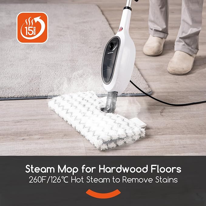 REECOO Steam Mop with Attachments/Pad 2PCS,Unique Double-Sided Flip Design - 260°F/126°C High Temperature Deep Cleaning, Floor Steamer for Kitchen, Living Room Wood Floor Tile Cleaning
