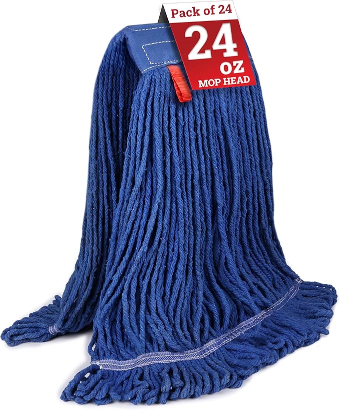 KLEEN HANDLER Blended Loop End Heavy Duty Mop Head Replacement, Wet Mop Refills for Industrial and Commercial Use, Dark Blue, 24 Oz (24-Pack)