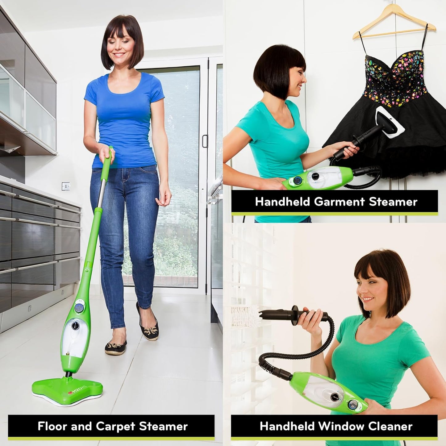 H2O X5 5-in-1 Multi-Purpose Steam Mop, Handheld Steam Cleaner, Adjustable Height, Removable Tank, Large Capacity, Rapid Heat Up, Steam Control, Lightweight, High Pressure with additional 3pk pads