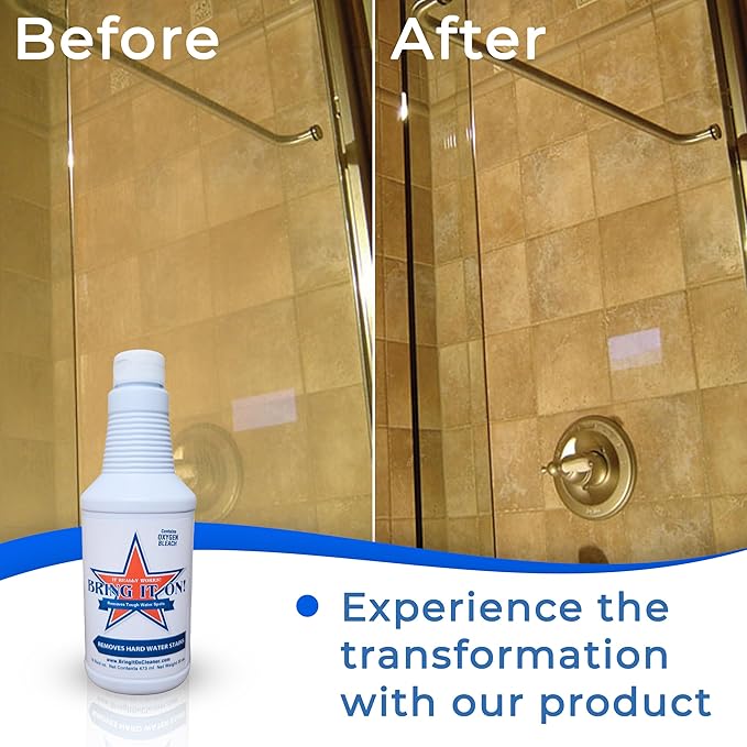 BRING IT ON! CLEANER 2 Pack 32 Oz Hard Water Stain Remover for Glass, Shower Door Cleaner, Soap Scum & Limescale Remover for Tile, Grout, Bathroom & Sink