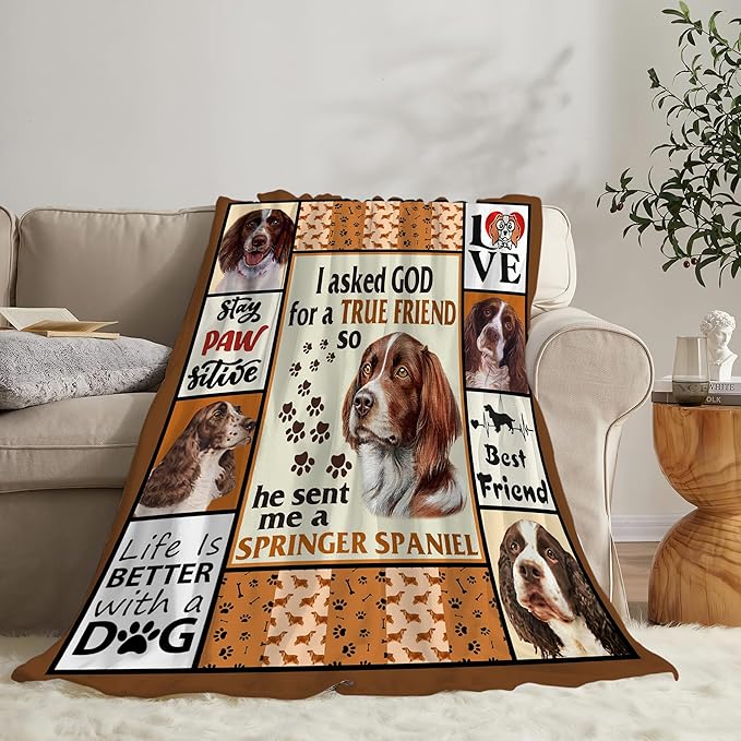 Springer Spaniel Dog Blanket Springer Spaniel Gifts and Decor Cute Dog Throw Blanket Dog Blanket for Girls Women Kids Adults Soft Warm Cozy Fleece Blanket for Couch Sofa Bed 60"x50"