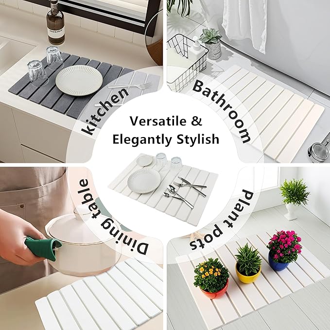 Large Stone Drying Mat for Kitchen Counter Diatomaceous Earth Collapsible 24”（L）*16”（W）Super Heat Resistant Mats, Quick Absorbent Dish Drying Rack（Spotted pattern）