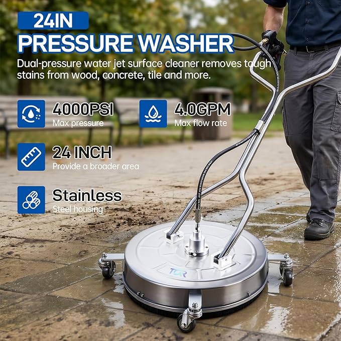 TOR 24" Pressure Washer Surface Cleaner with 4 Wheels, Surface Cleaner for Pressure Washer, Stainless Steel Dual Handle Power Washer Surface Cleaner for Concrete, Driveway, Patio, Sidewalk