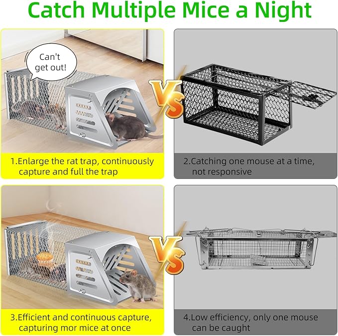 2025 Humane Rat Trap Outdoor Rodent Traps Humane Mouse Trapss Indoor Squirrel Trap,Sensitive Pedal Trigger,Metal Rat Live Animal Traps for Voles,Chipmunk,Rodents,Mice,Moles (Include Gloves&Clamps)