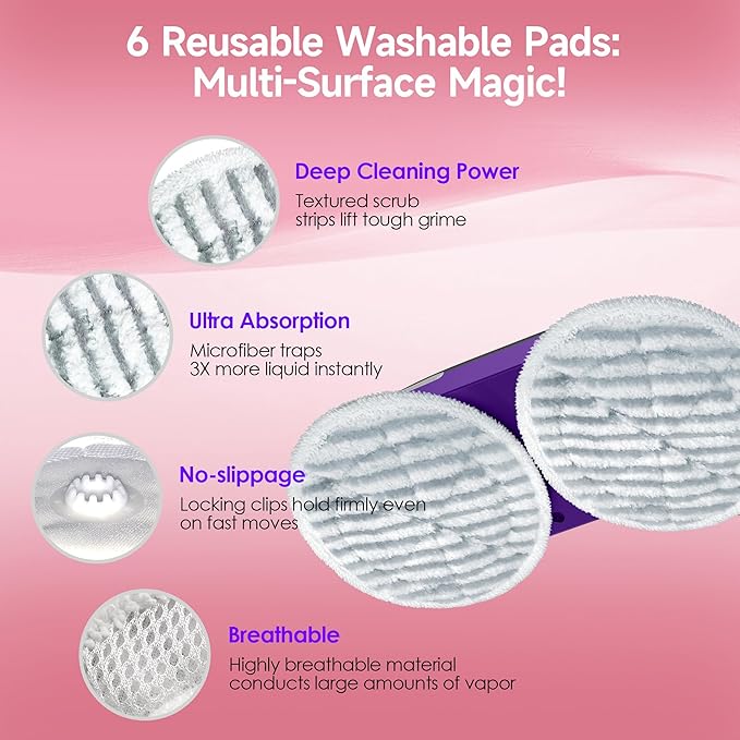 Scrub & Steam Mop with Rotating Mop Pads, 4 Cleaning Modes & LED Headlights, 6 Scrub Pads, Large Tank, Swivel Steering, All-in-One Hard Floor Cleaner