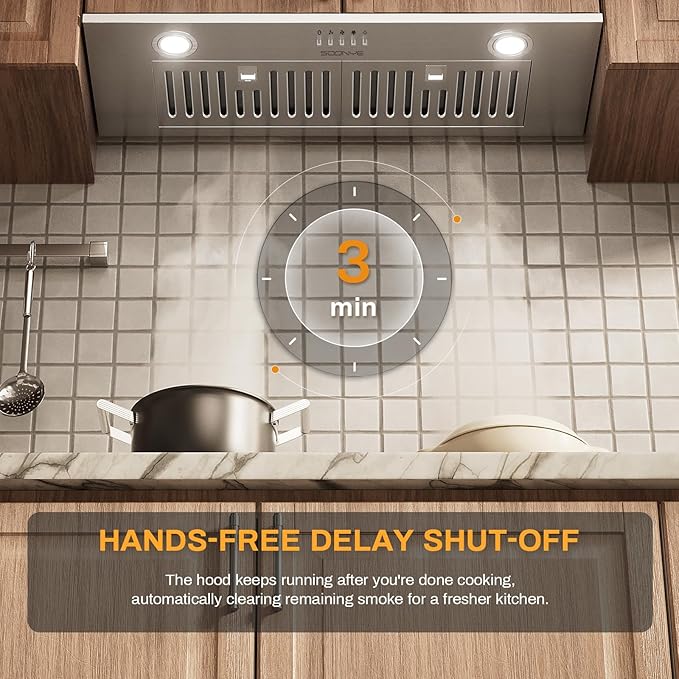 Range Hood 30 inch, Insert Range Hood 600 CFM Kitchen Vent Stove Hood with 3 Speed Gestures Sensor Touch Control with Remote, Permanent Baffle Filter, Ducted/Ductless Convertible