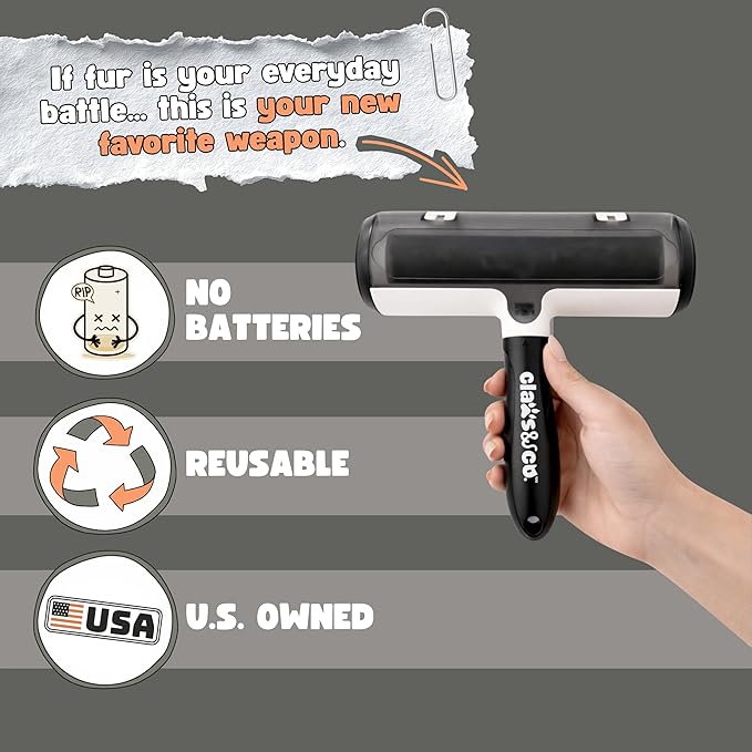 Claws & Co. Pet Hair Remover Roller: USA Owned Brand – Magic Pet Hair Removal Tool for Dog and Cat Hair – Reusable Lint Remover Roller Works on Clothes, Couches, Carpets and Car Seats