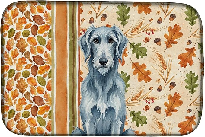 Caroline's Treasures Blue-Gray Scottish Deerhound Heirloom Fall Dish Drying Mat Absorbent Dish Drying Mat Pad for Kitchen Counter Dish Drainer Mat for Countertop, 14 x 21", Multicolor