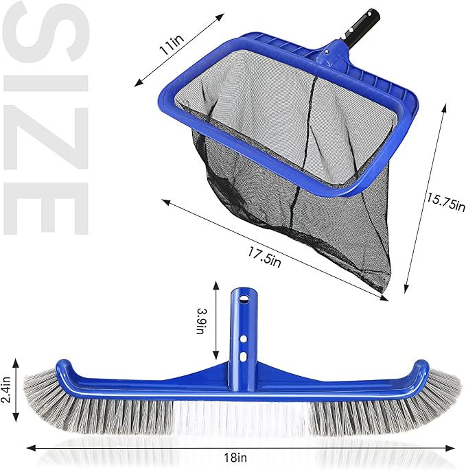 17.5" Heavy Duty Aluminum Back Brush Head,Pool Brush Head & Fine Mesh Pool Skimmer Kit
