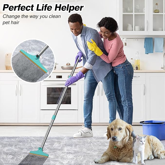 Eaersan Carpet Rake for Pet Hair Removal - Reusable Pet Hair Remover, 45” Adjustable Long Handle Cat Dog Carpet Rake Scraper with Patented Design, Dog Hair Rake Brush for Rugs, Mats