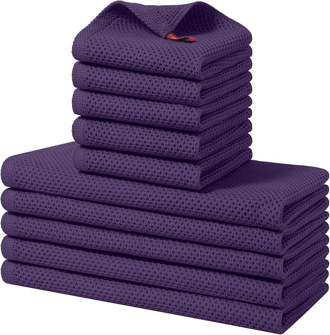 Homaxy 100% Cotton Kitchen Towels and Dishcloths Set, 12 x 12 Inches and 13 x 28 Inches, Set of 10 Bulk Kitchen Towels Set, Ultra Soft Absorbent Dish Cloths for Washing Dishes, Eggplant