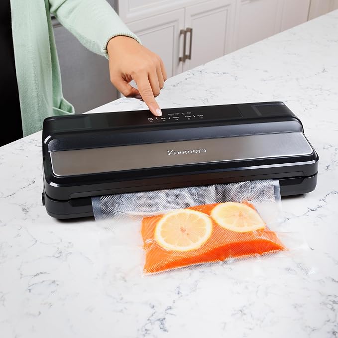 Kenmore Vacuum Sealer Machine - Food Saver Vacuum Sealer with Bags, Dry & Moist Modes, 7 Preset Settings, Includes Bag Roll, Bottle Stopper, Stainless Steel Envasadora al Vacío for Meat,BPA Free
