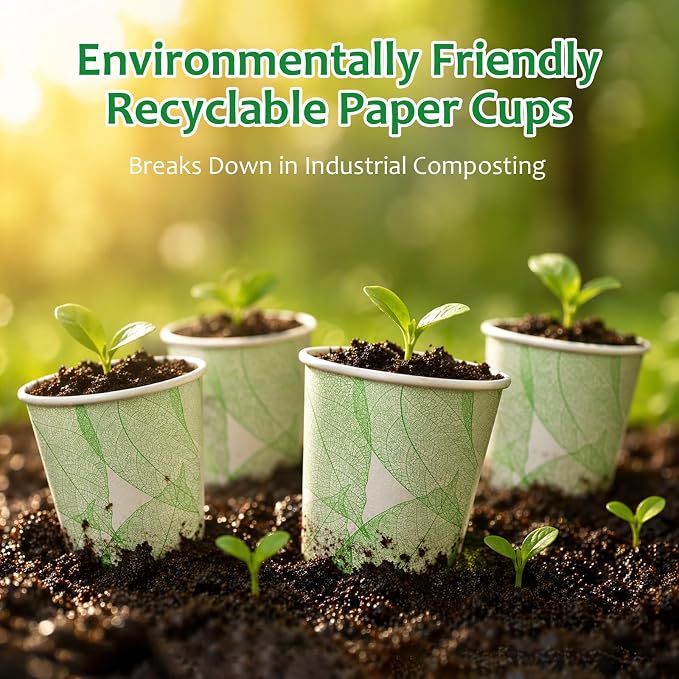 16oz 180Count Compostable Paper Cups, Plant-Based Disposable Coffee Cups with PLA Lining, Perfect for Hot & Cold Drinks, Coffee, Party, Office & Daily Use
