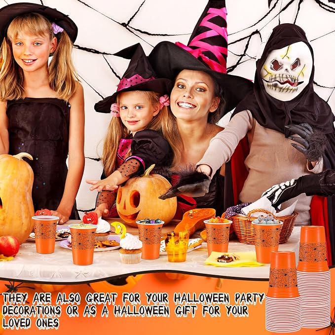 Jingmore 50 Pcs Halloween Plastic Cups, 16 oz Orange Party Disposable Cups Hot Cold Drinks Cups for Party Decoration Supplies Party Favors